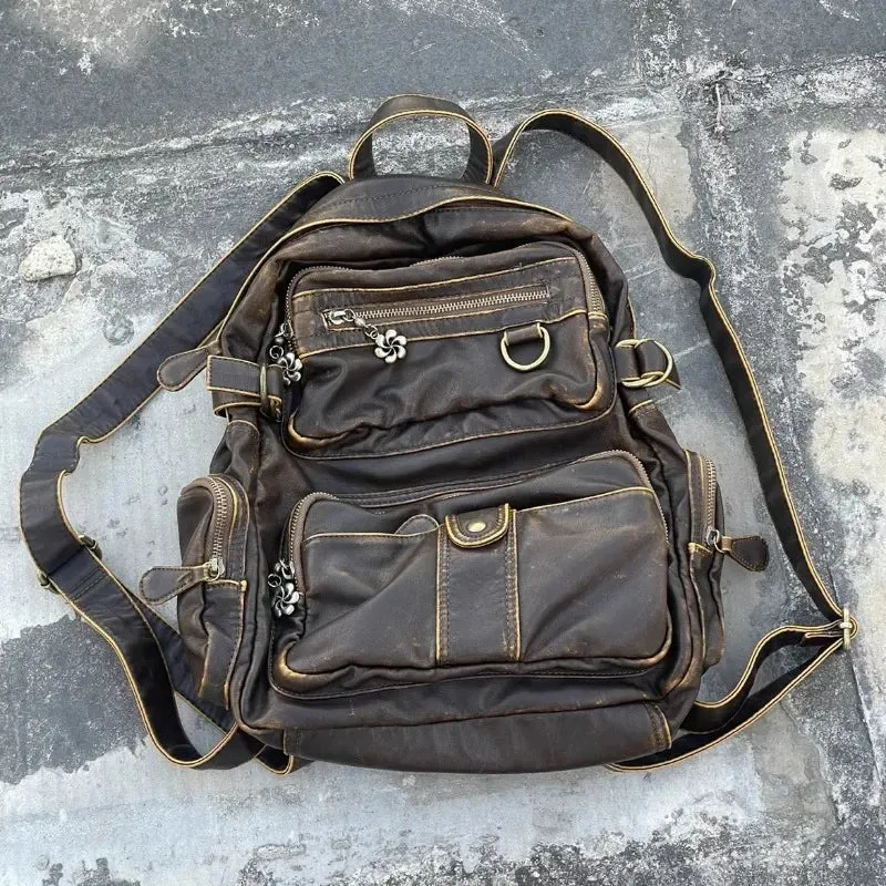 Amozae-Fall Outfits Streetwear y2k 90s Fashion Gothic  Vintage Y2k Womens Backpack Brown Original Casual Large Capacity Leather Men Travel Backpack Designer Fashion Female Bag