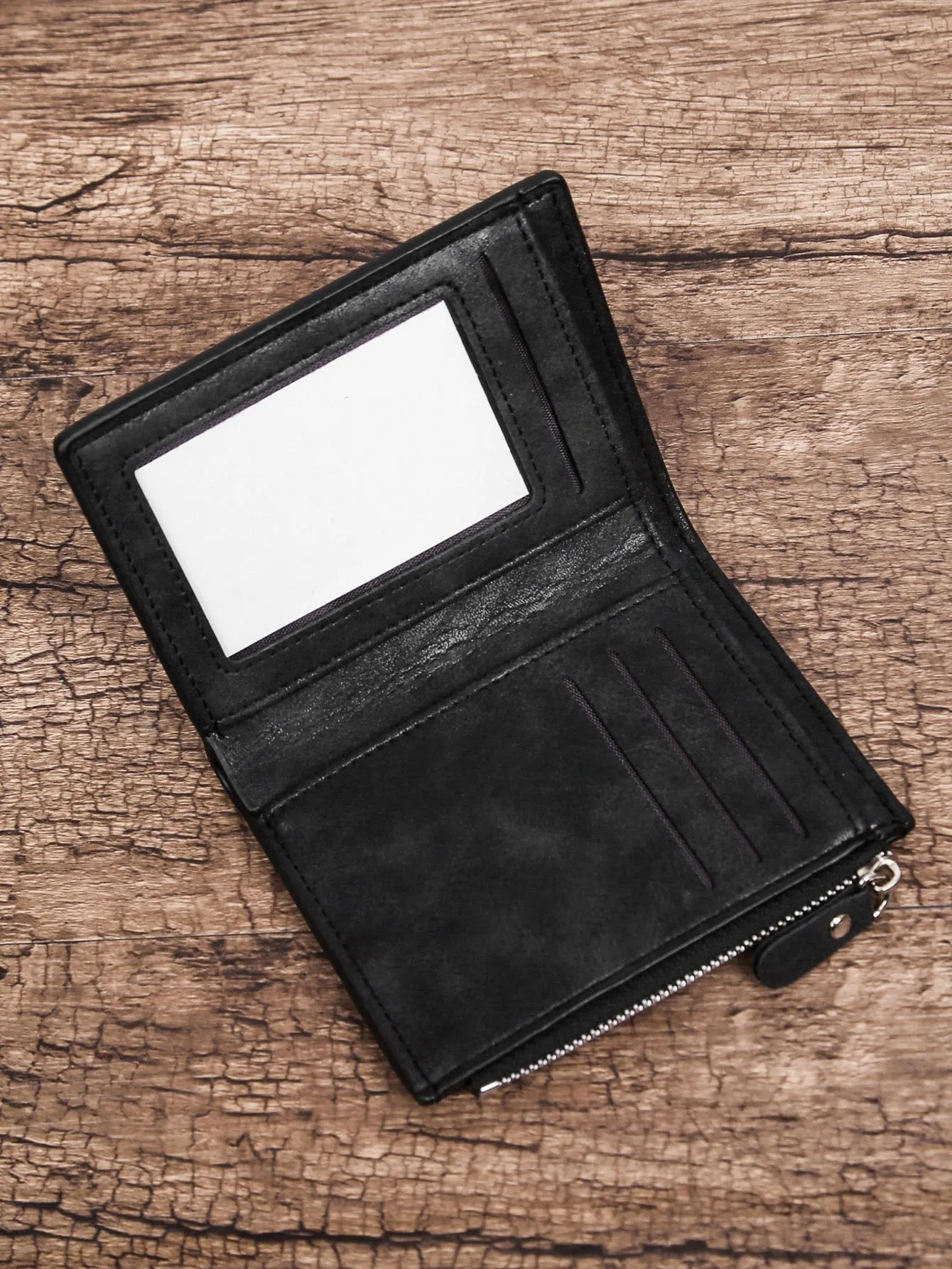 Black Simple Short Wallet With Multiple Card Slots And Side Zipper