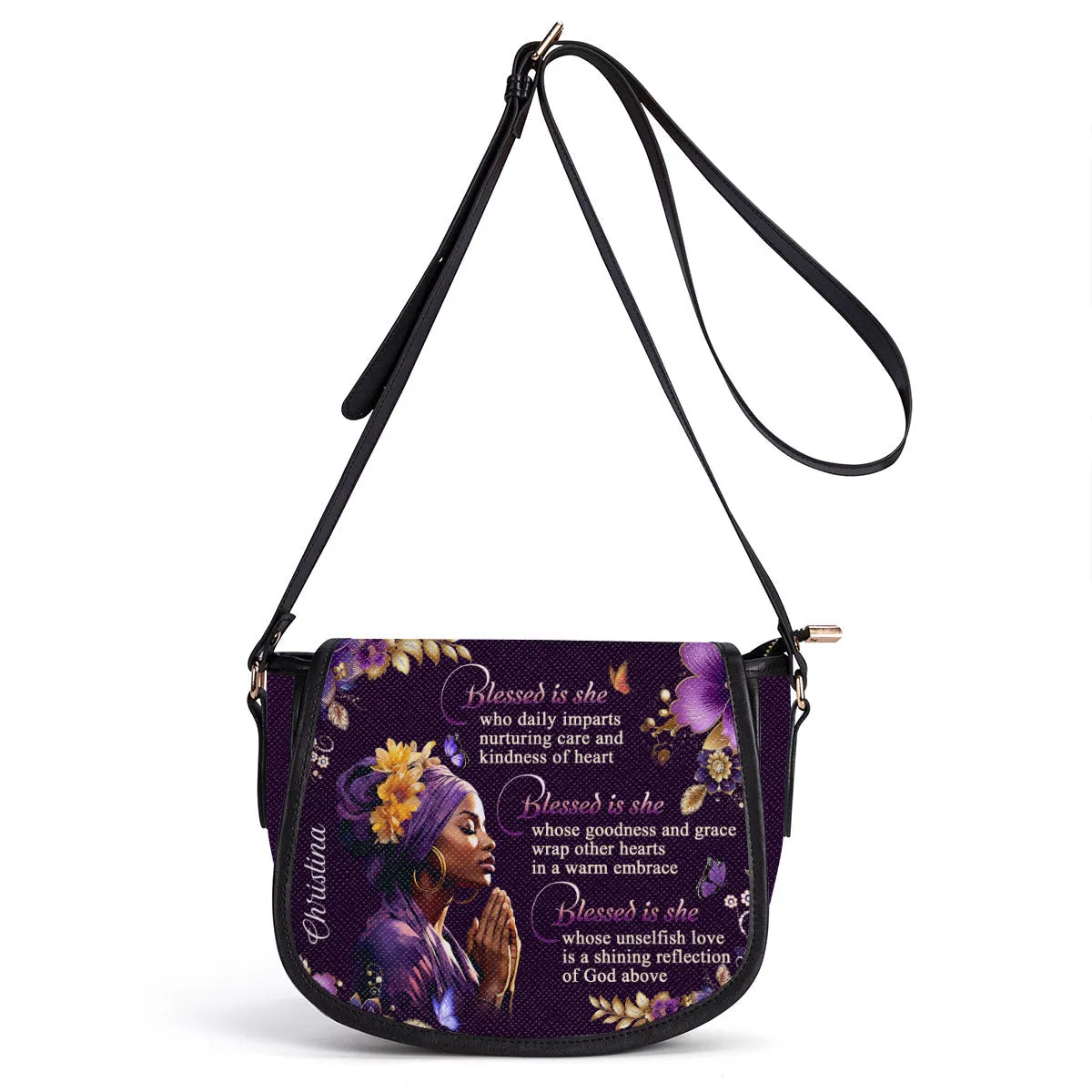 Blessed Is She Personalized Leather Saddle Bag - Christian Women's Handbags