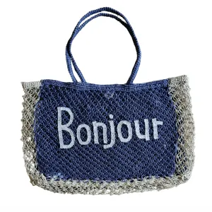 Bonjour Jute Tote Bag | Navy/Natural