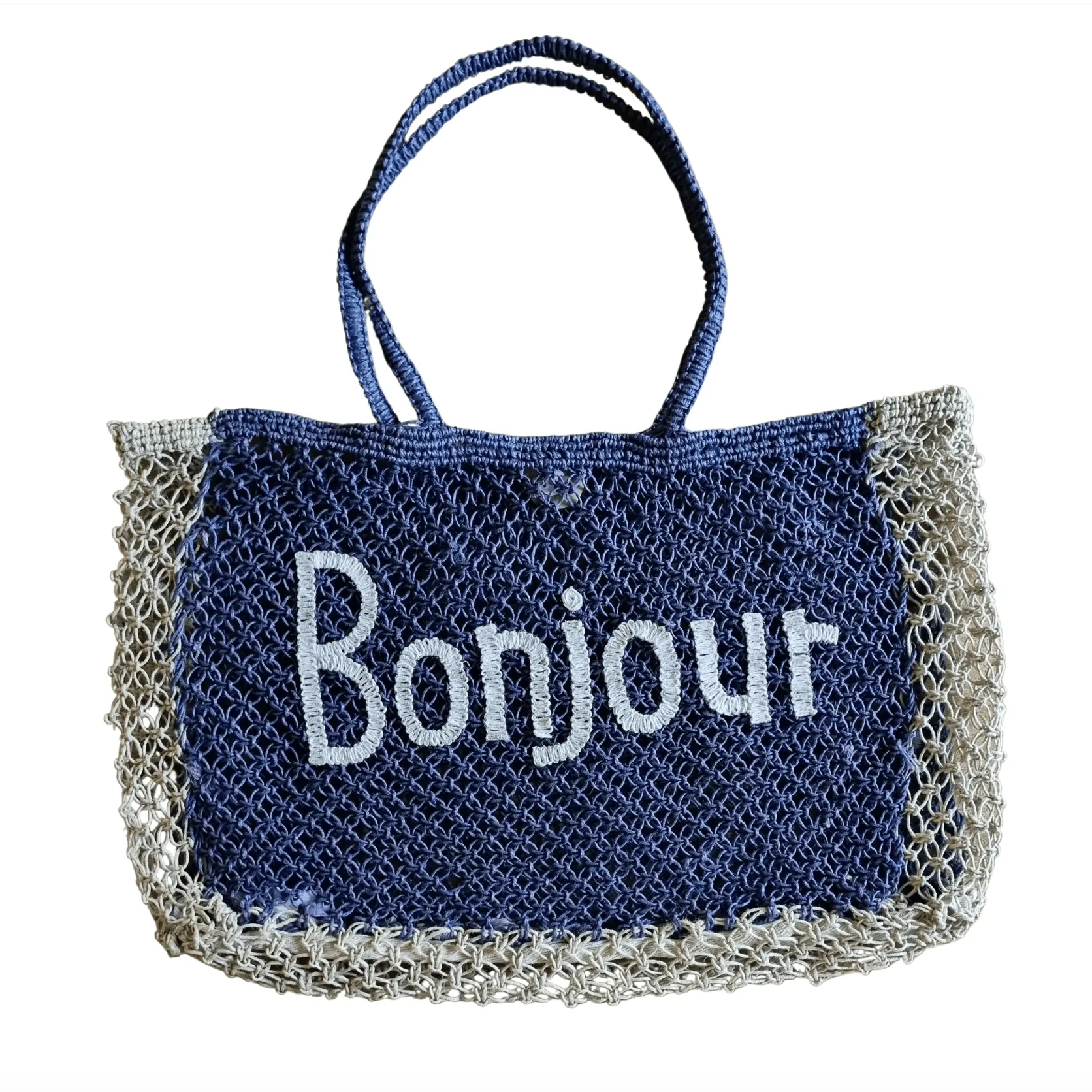 Bonjour Jute Tote Bag | Navy/Natural