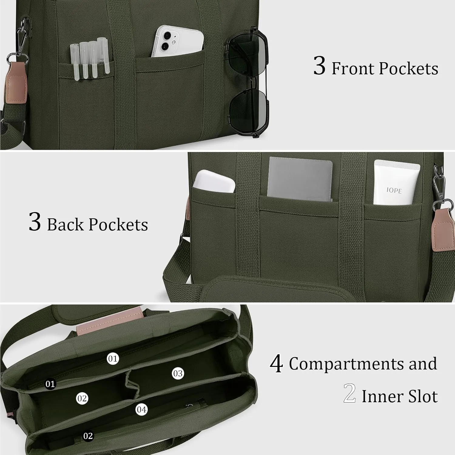 Canvas Tote Bag with Multi Pockets Crossbody Tote Bag for Women Shoulder Handbag Everything Tote Bag with Compartments