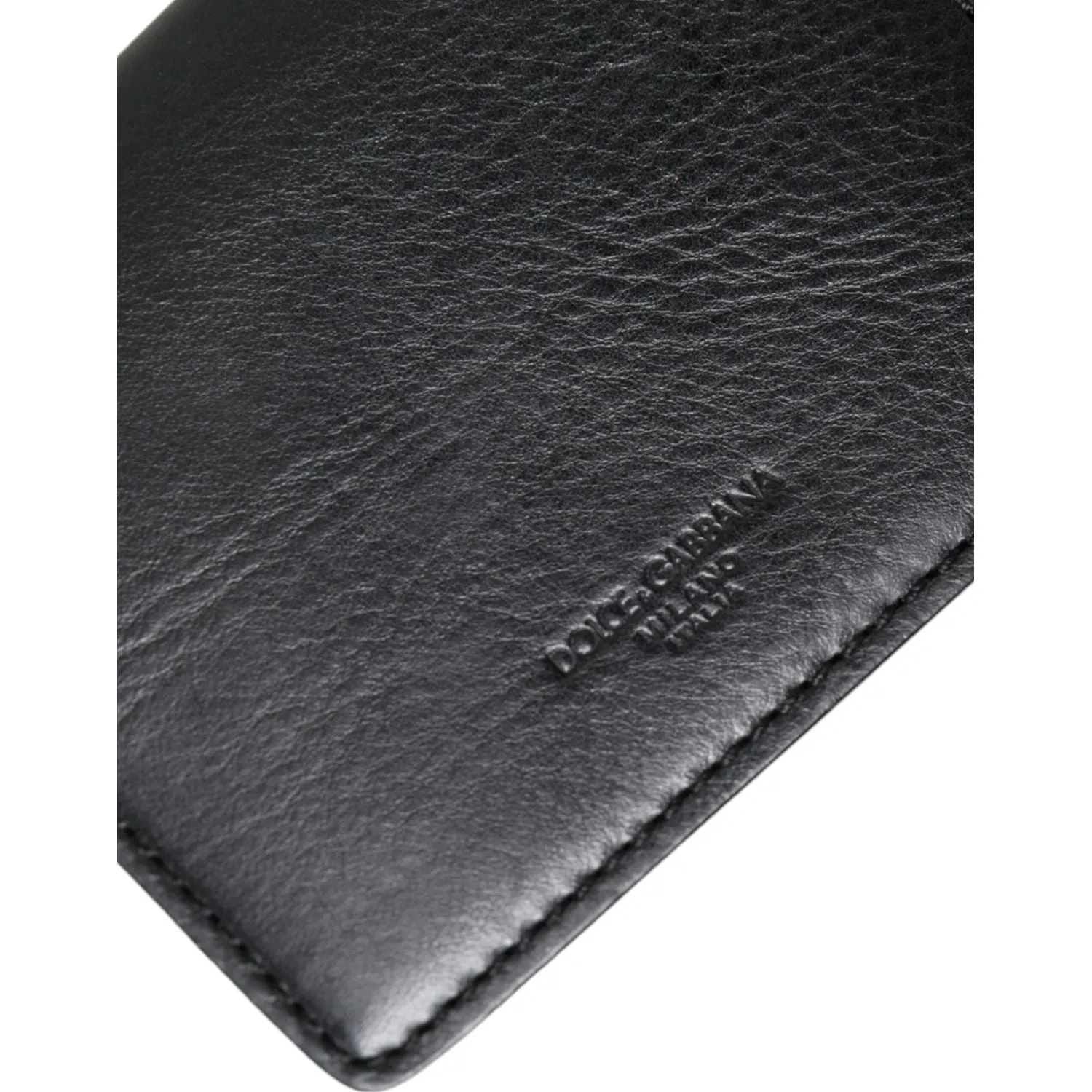 Dolce & Gabbana Black Leather Bifold Sling Women Card Holder Purse Wallet