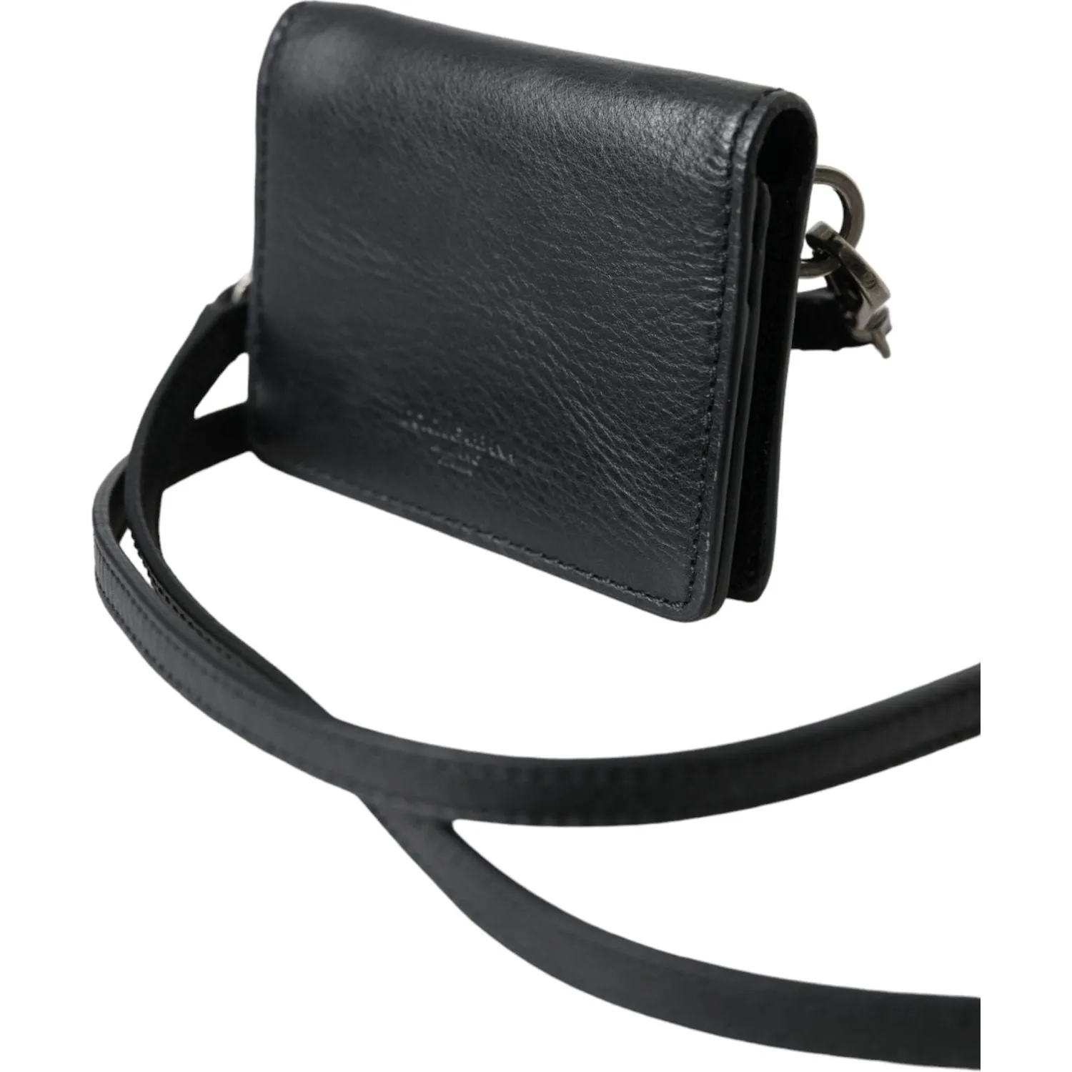 Dolce & Gabbana Black Leather Bifold Sling Women Card Holder Purse Wallet