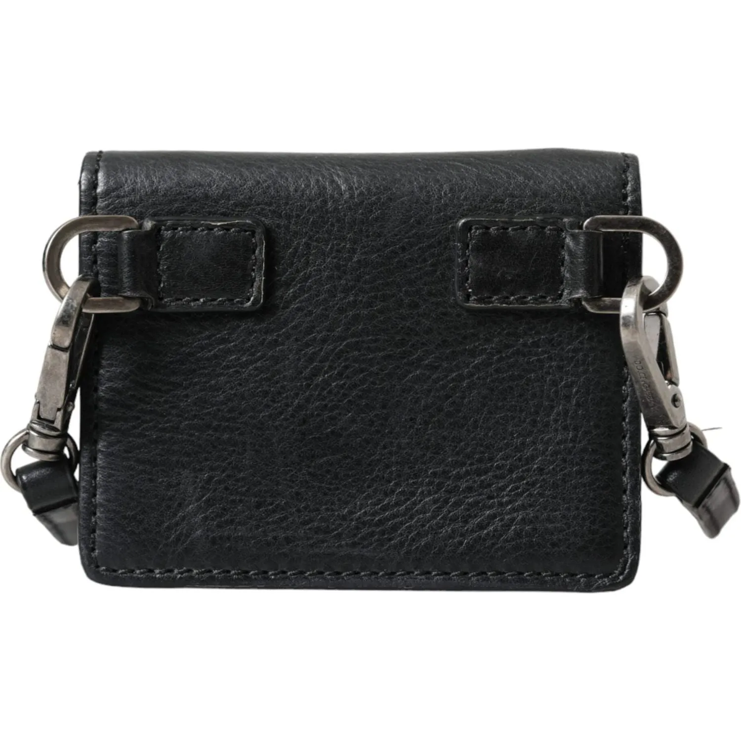 Dolce & Gabbana Black Leather Bifold Sling Women Card Holder Purse Wallet