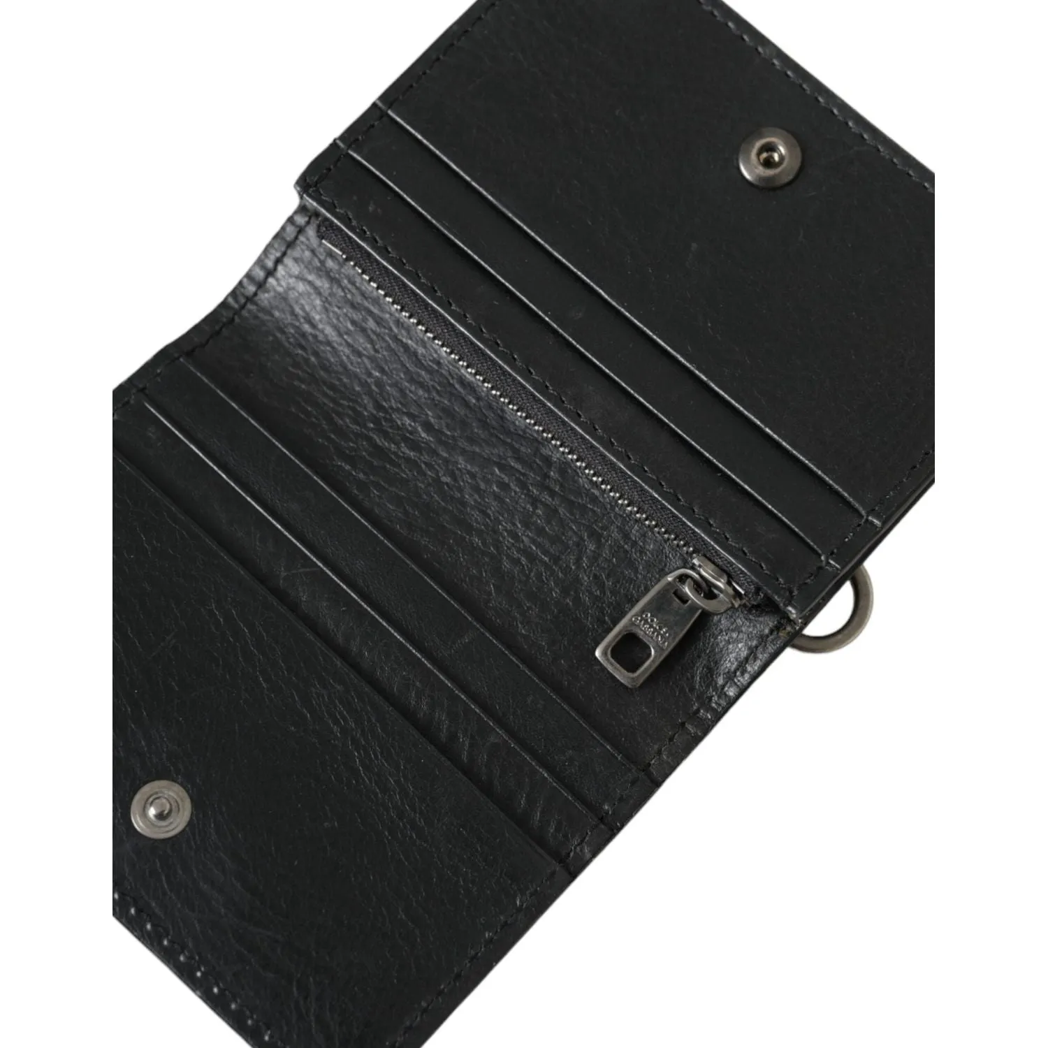 Dolce & Gabbana Black Leather Bifold Sling Women Card Holder Purse Wallet