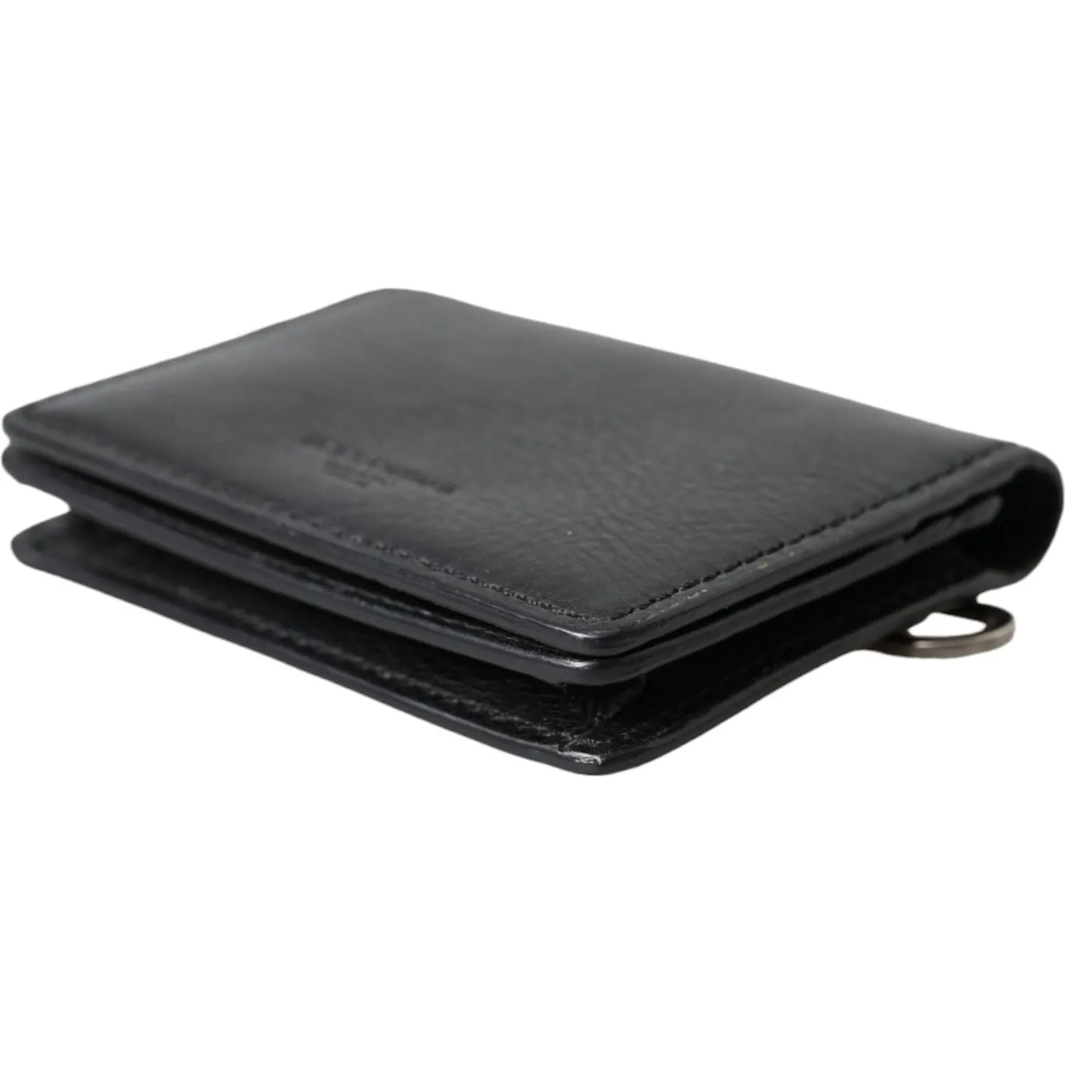 Dolce & Gabbana Black Leather Bifold Sling Women Card Holder Purse Wallet