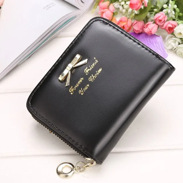 High quality PU Artificial Leather Bowknot Small Purse Wallet