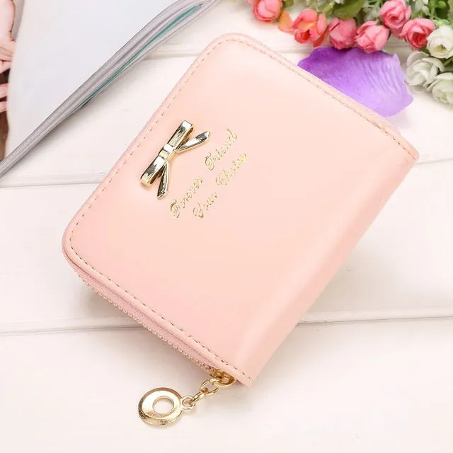 High quality PU Artificial Leather Bowknot Small Purse Wallet
