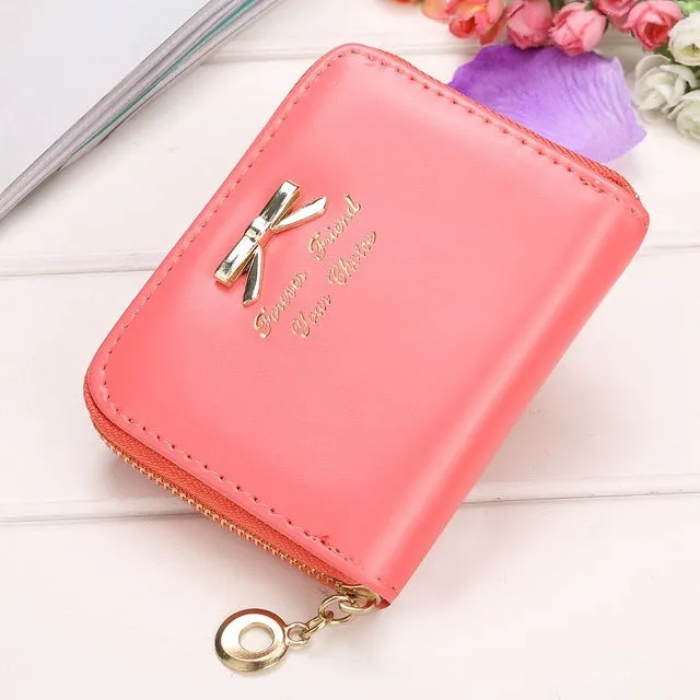 High quality PU Artificial Leather Bowknot Small Purse Wallet