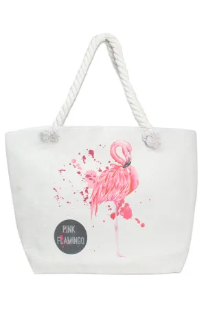 LF122 Flamingo Print Rope Handle Beach Bag