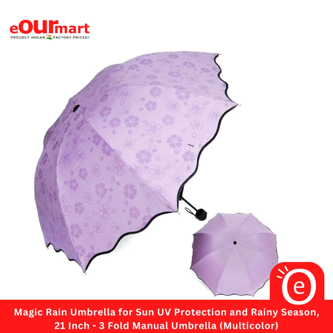 Magic Rain Umbrella for Sun UV Protection and Rainy Season, 21 Inch - 3 Fold Manual Umbrella (Multicolor)