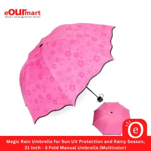 Magic Rain Umbrella for Sun UV Protection and Rainy Season, 21 Inch - 3 Fold Manual Umbrella (Multicolor)