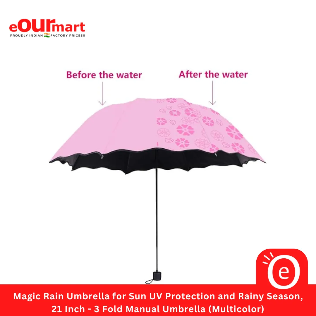 Magic Rain Umbrella for Sun UV Protection and Rainy Season, 21 Inch - 3 Fold Manual Umbrella (Multicolor)