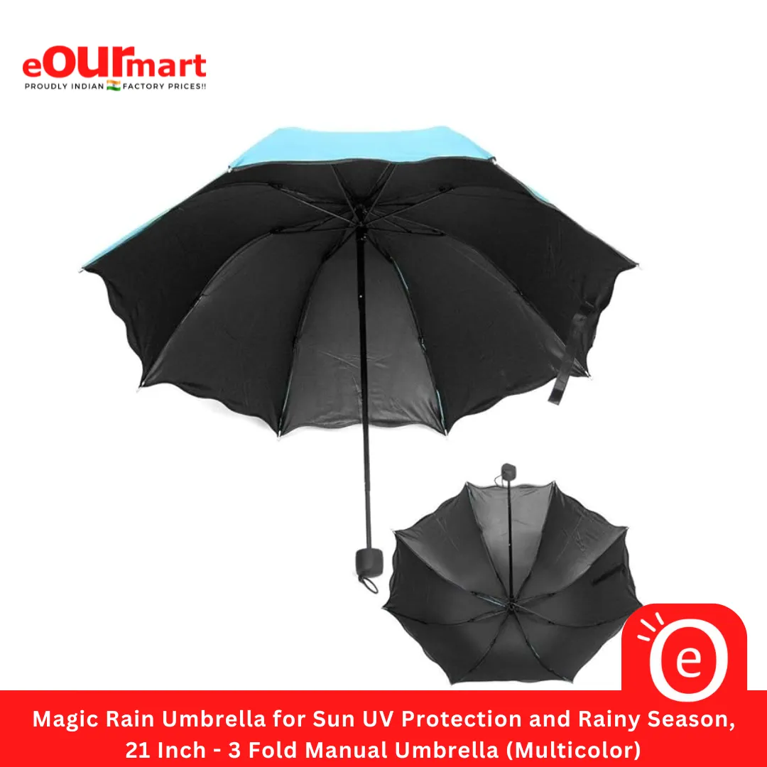 Magic Rain Umbrella for Sun UV Protection and Rainy Season, 21 Inch - 3 Fold Manual Umbrella (Multicolor)