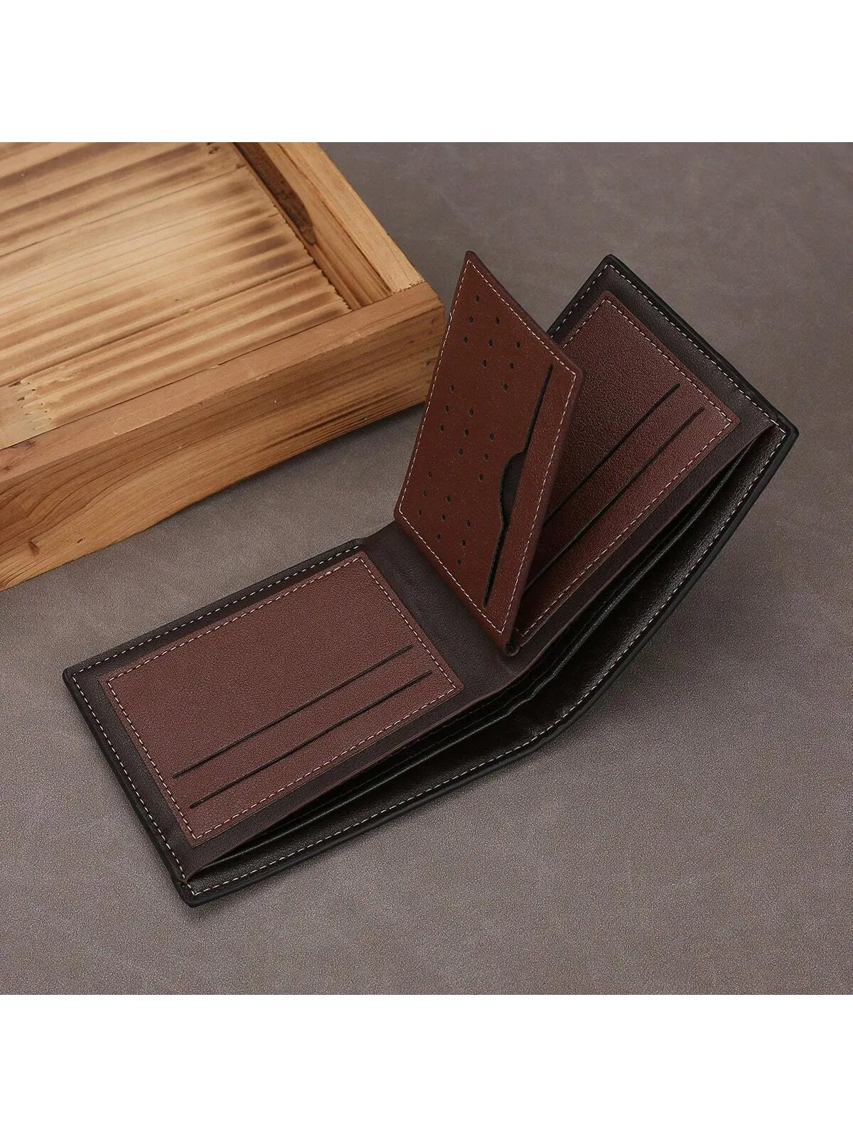 Men's Retro Fashion Color Block Short Wallet, Horizontal Large Capacity Card & Id Holder, Gift For Men