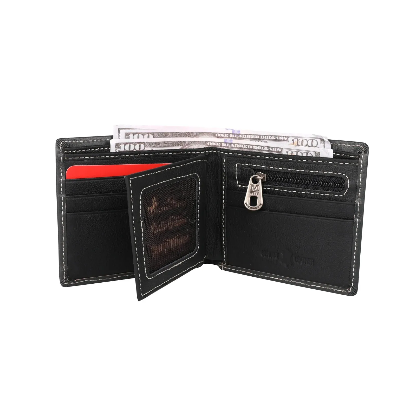 Montana West Genuine Tooled Leather Collection Mens Wallet - Brown - MWSW001BR