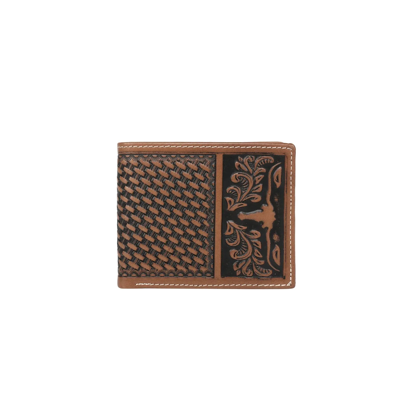 Montana West Genuine Tooled Leather Collection Mens Wallet - Brown - MWSW002BR