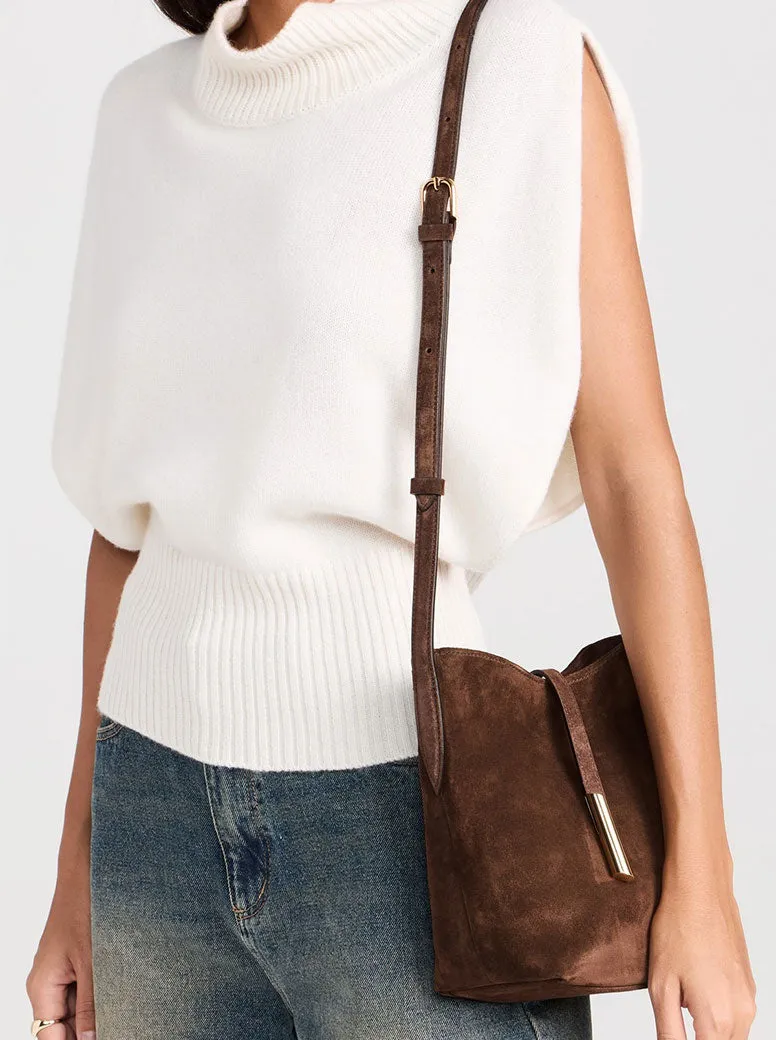 Penne Mini Bucket dark brown suede