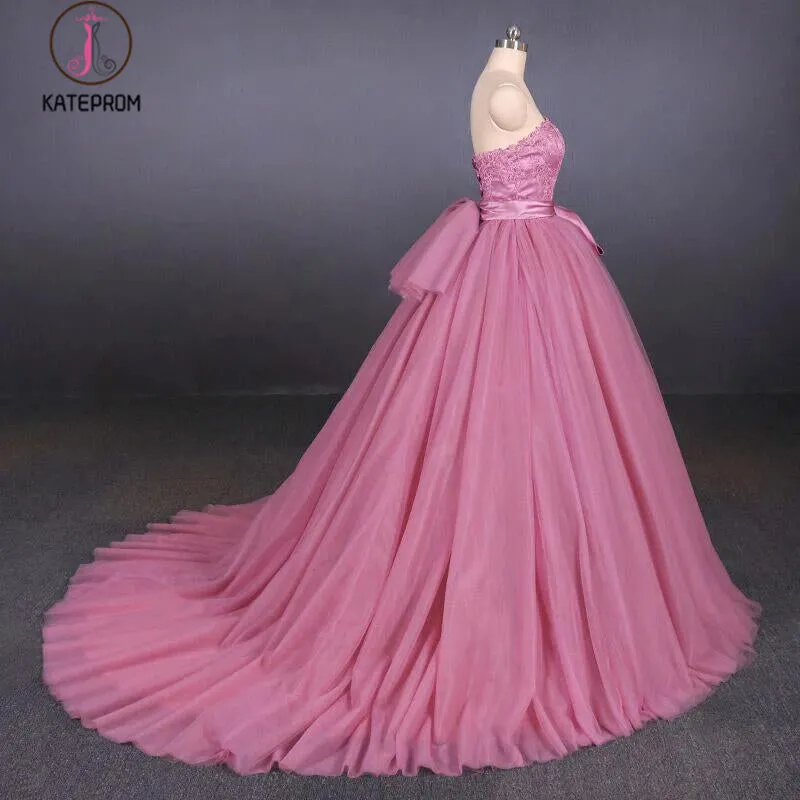 Strapless Ball Gown Wedding Dresses, Gorgeous Tulle Bridal Dress with Lace KPW0477