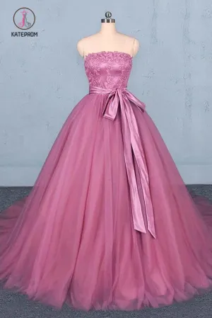 Strapless Ball Gown Wedding Dresses, Gorgeous Tulle Bridal Dress with Lace KPW0477