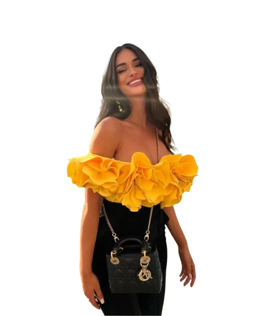 TEEK - Yellow 3D Flowers Off Shoulder Swimsuit Swimwear