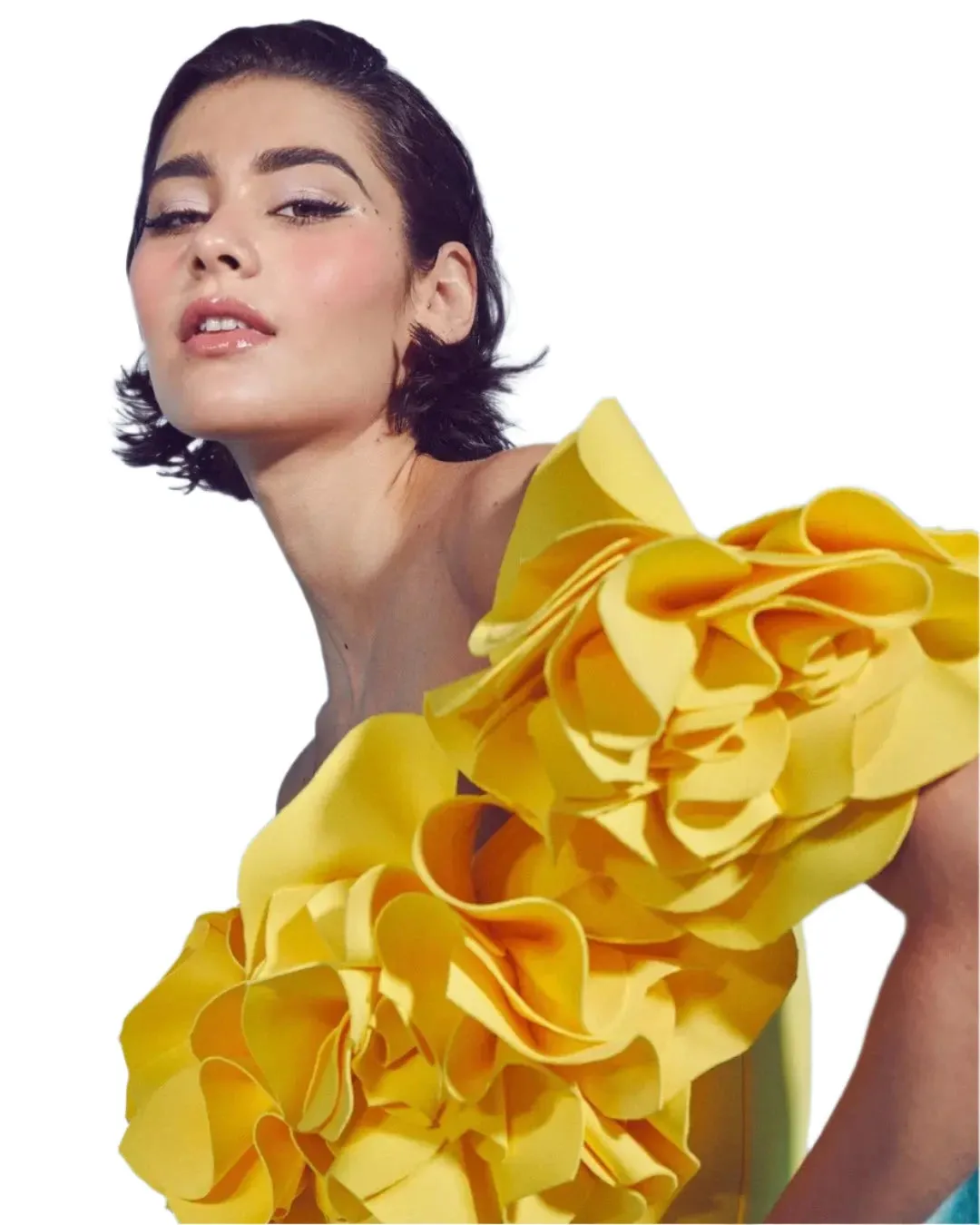 TEEK - Yellow 3D Flowers Off Shoulder Swimsuit Swimwear