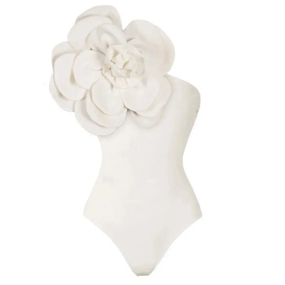 TEEK - Yellow 3D Flowers Off Shoulder Swimsuit Swimwear