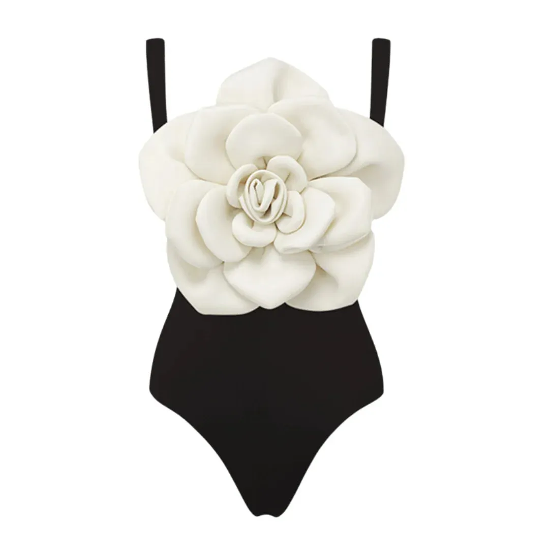 TEEK - Yellow 3D Flowers Off Shoulder Swimsuit Swimwear