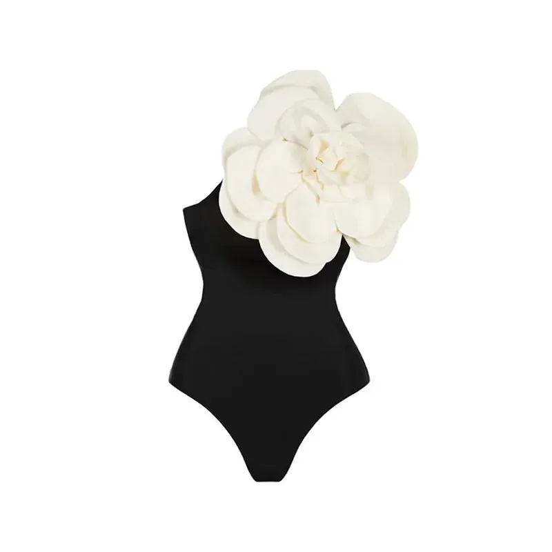 TEEK - Yellow 3D Flowers Off Shoulder Swimsuit Swimwear