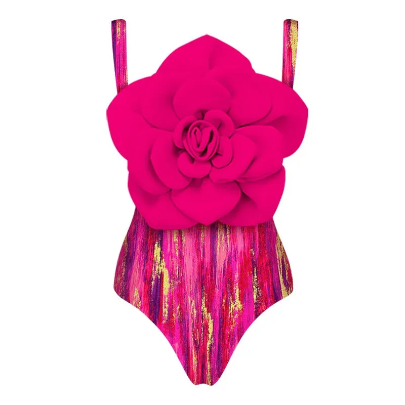 TEEK - Yellow 3D Flowers Off Shoulder Swimsuit Swimwear