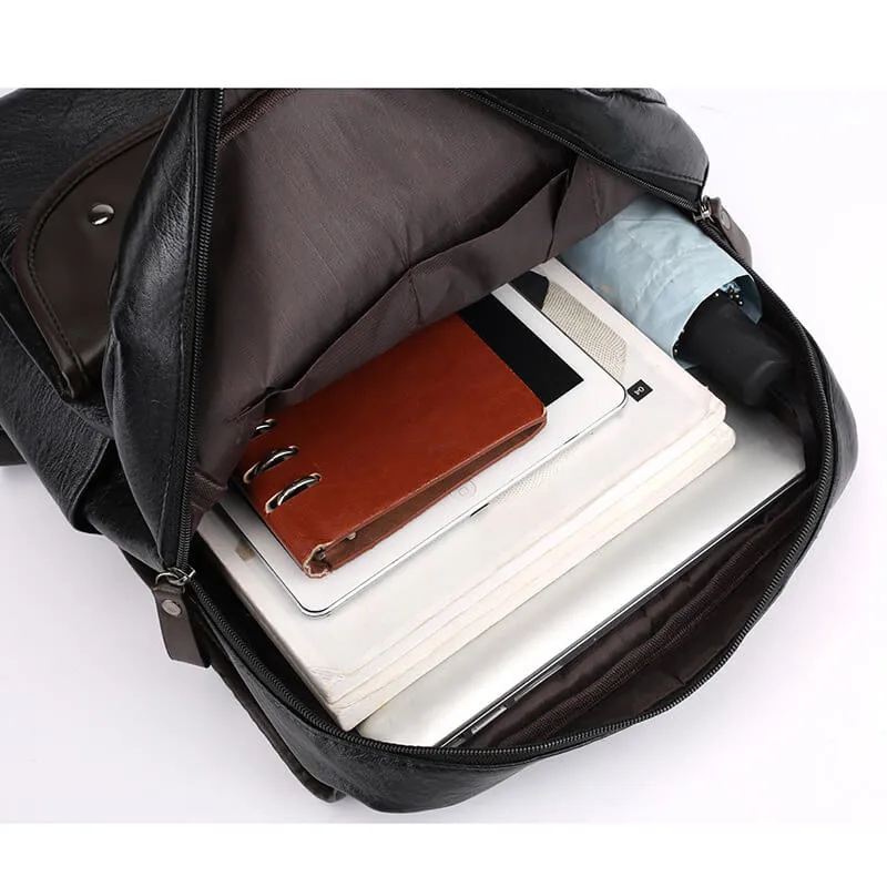 Vbiger PU Leather Trendy Business Backpacks Large-capacity Laptop Bags