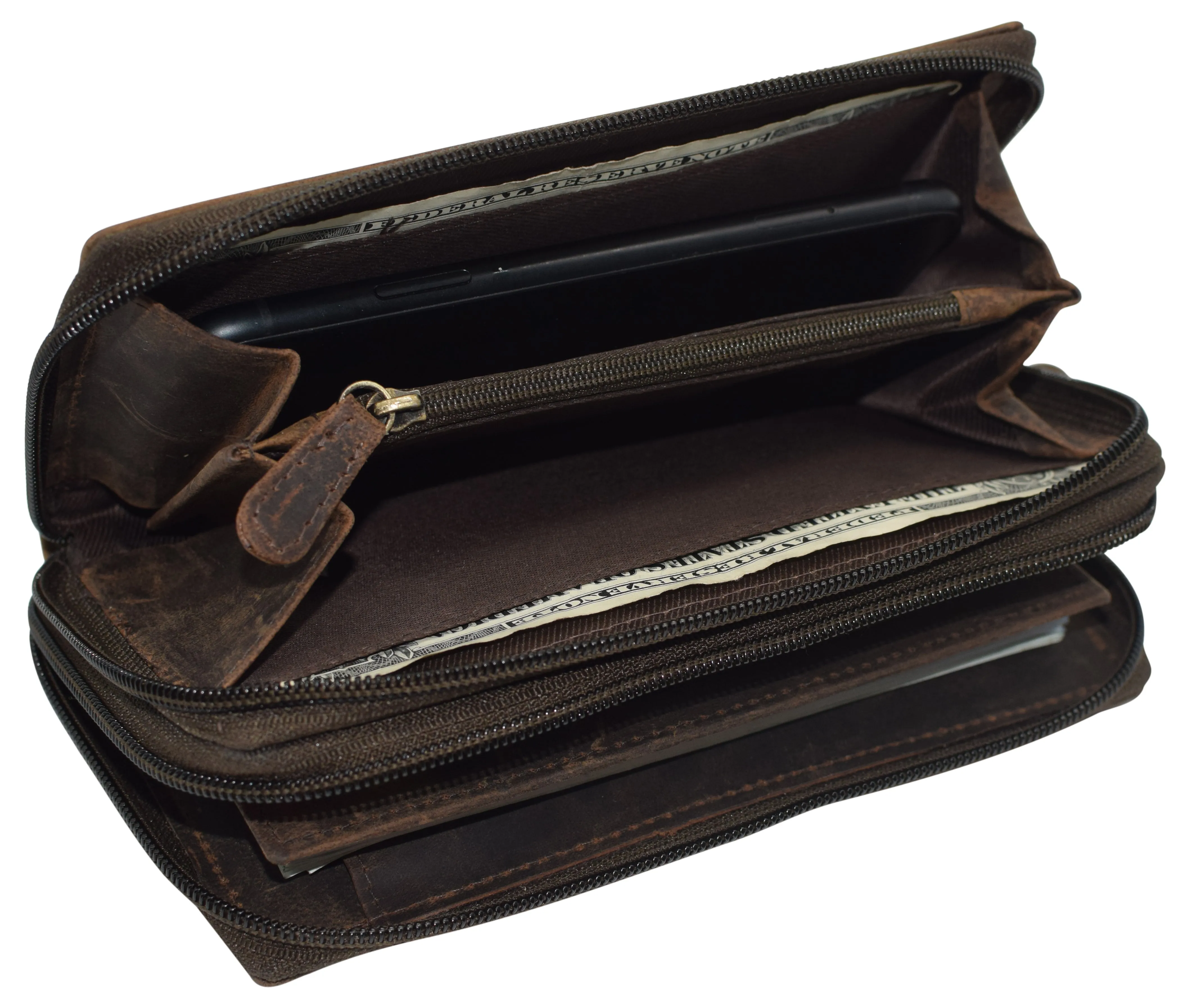 Wallets for Women RFID Blocking Vintage Leather Double Zipper Clutch Checkbook Women's Wallet RFID944575HTC