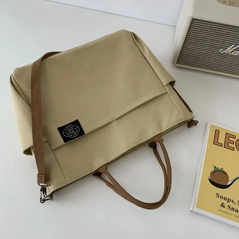 Women's Canvas Shoulder Bag Fashion Crossbody Handbag Retro Large Capacity Bags Multi Pocket Zipper Casual Tote Bags